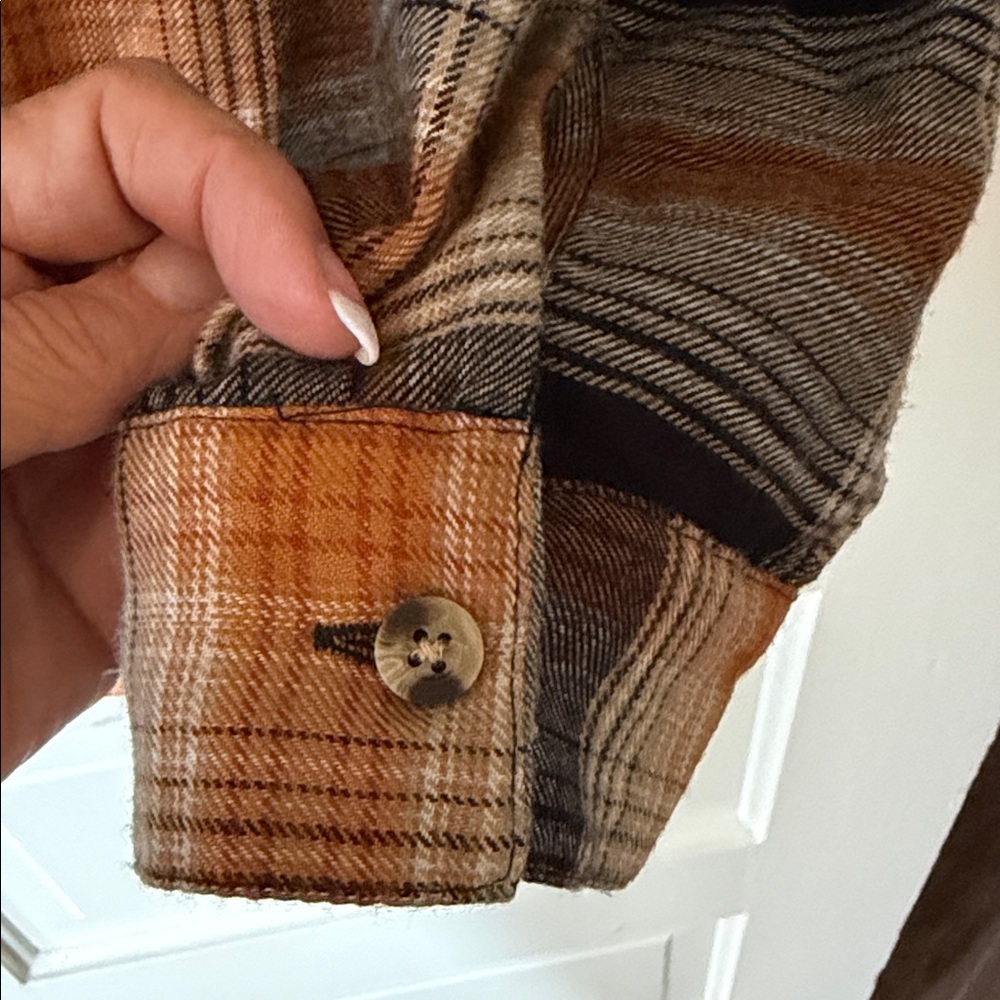 Maurices Checkered Button Down Shirt - Black, Brown, White - Picture 4 of 8
